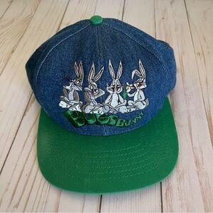 Vintage 90s Warner Bros Bugs Bunny Embroidered Denim Green Baseball Cap